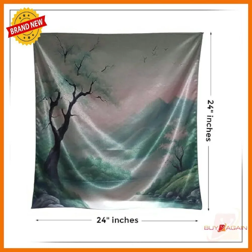 Large 120 Inch Silk Scarf Japanese Landscape Print Lightweight Versatile